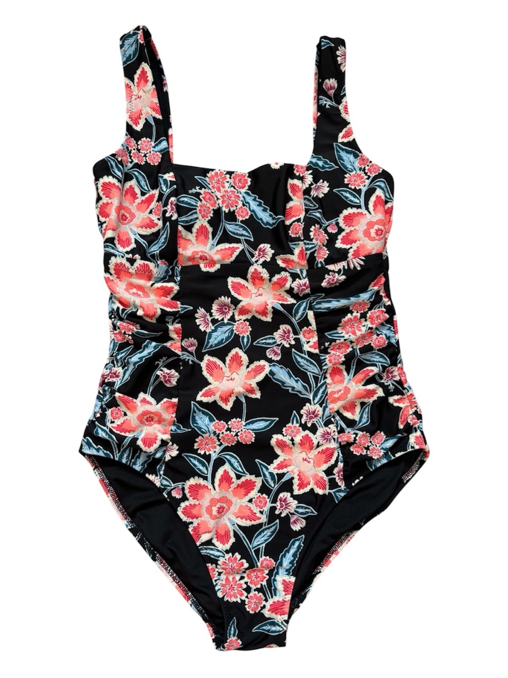 Old Navy Women’s One Piece Floral Ruched Square Neck Swim Suit Size Medium